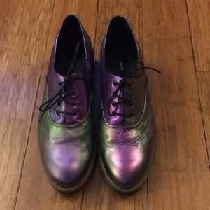 Miista 9.5 metallic leather lace up heel oxfords